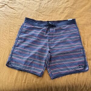 South Coast Surf Shop Mens Striped Board Shorts Black Orange Blue Size 40